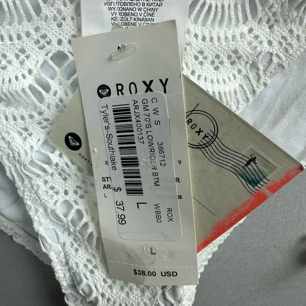 Roxy Gypsy Moon 70s Lowrider Tie Side Bikini Bottom White Women’s Large - Picture 5 of 7